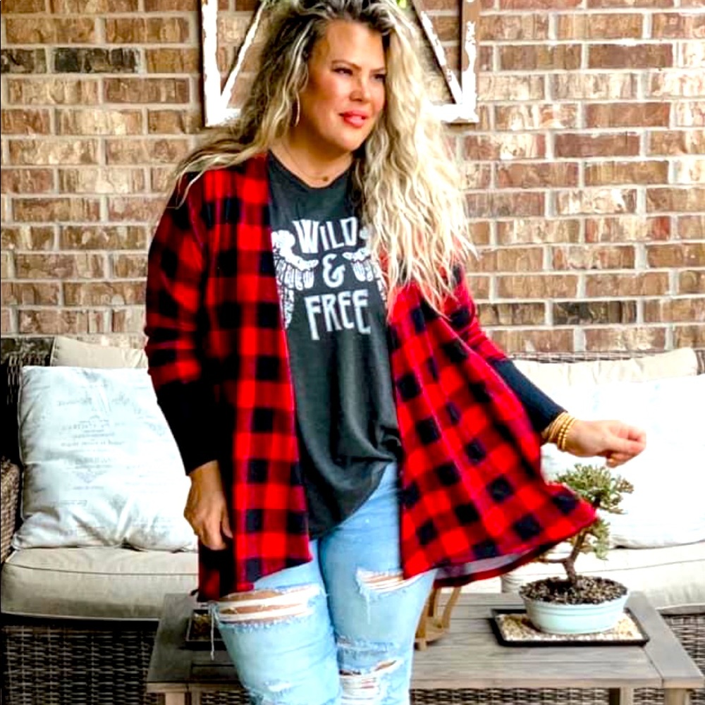 Buffalo Plaid Boyfriend Cardigan Thumbholes